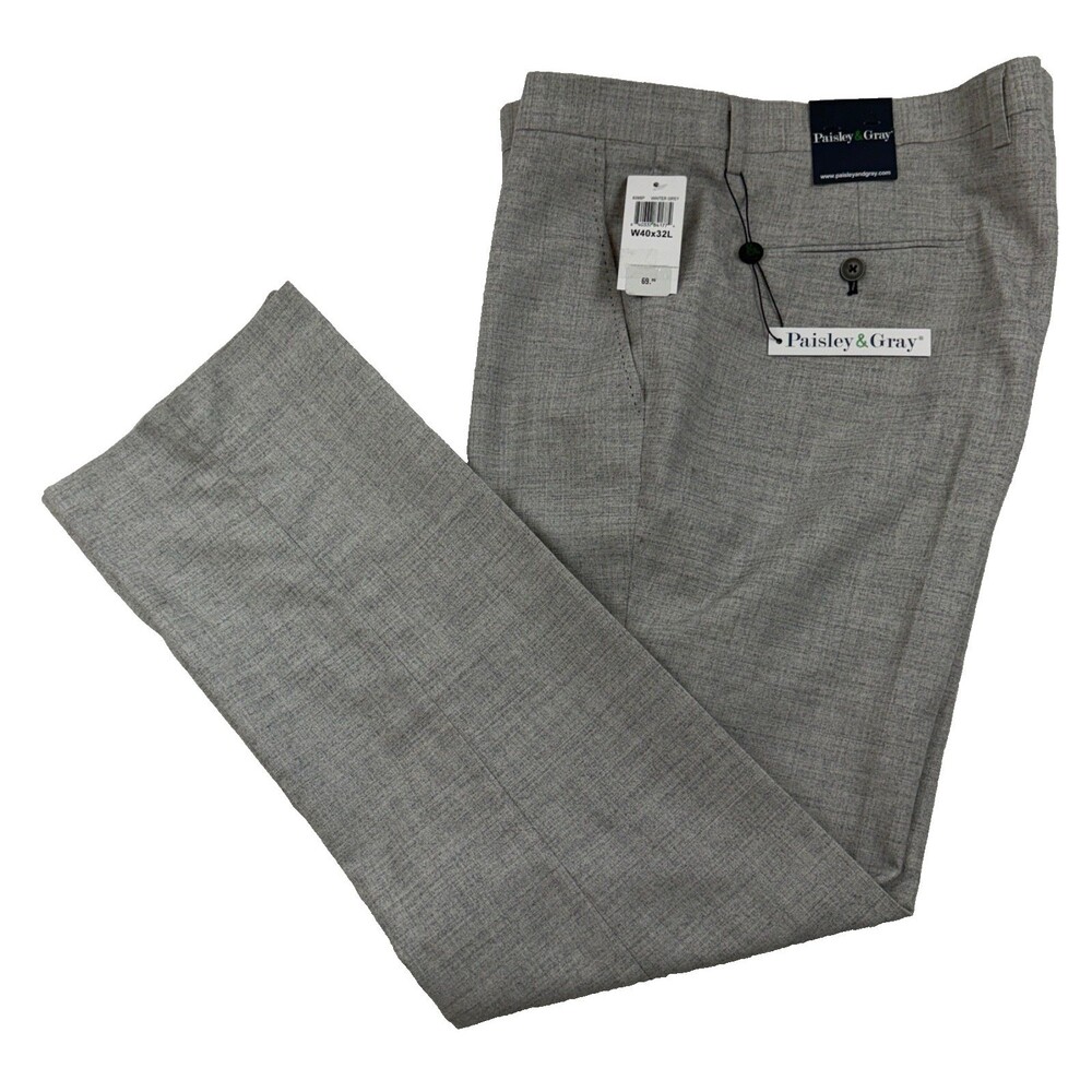 NEW PAISLEY & GRAY Mens 40x32 Solid Gray Super Soft Trouser Dress Pants/Slacks